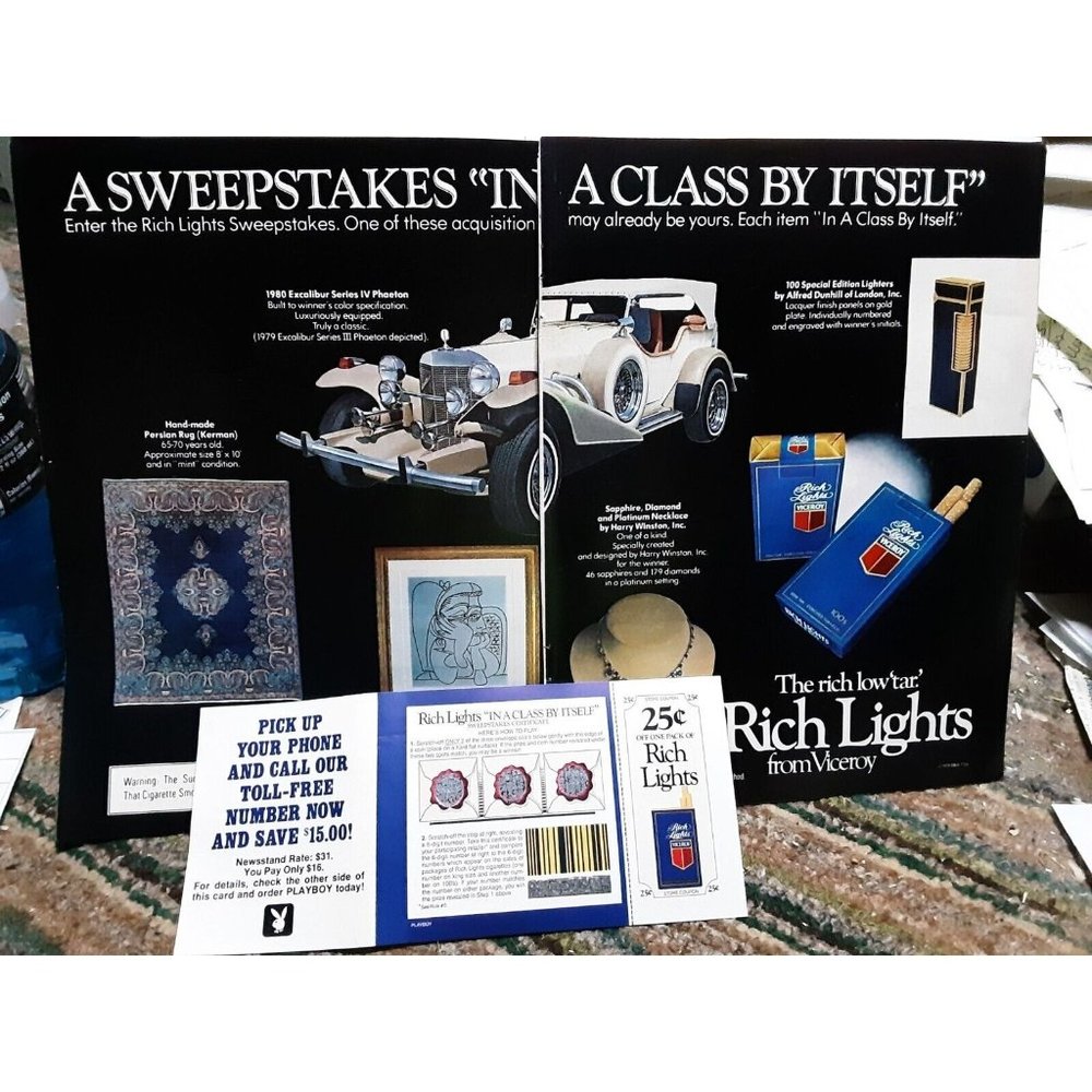 Viceroy Lights Cigarette  2 Page ad Playboy sweepstakes vintage 1979 Magazine